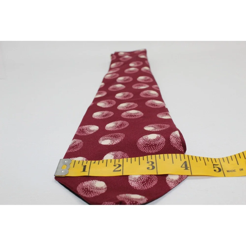 Henri Christian Burgundy Silk Tie Geometric Circle Pattern‎ Great Britain